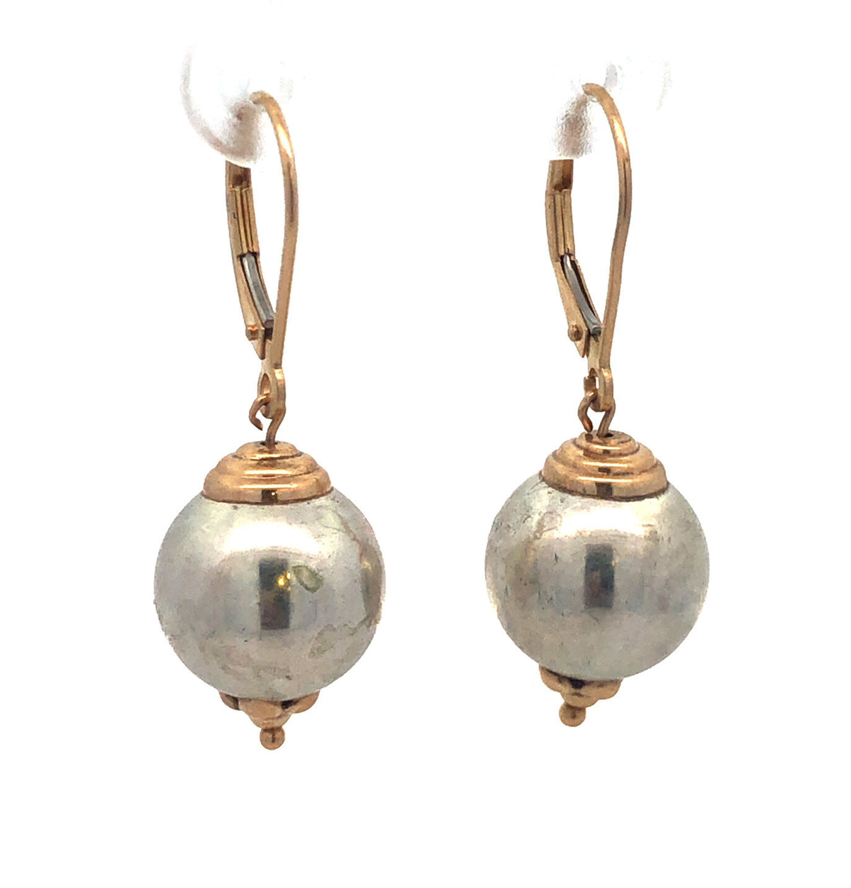 Jacmel Mauritius 14K Yellow Gold Sterling Silver Two Tone Ball Dangle Earrings