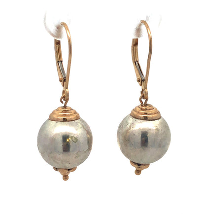 Jacmel Mauritius 14K Yellow Gold Sterling Silver Two Tone Ball Dangle Earrings