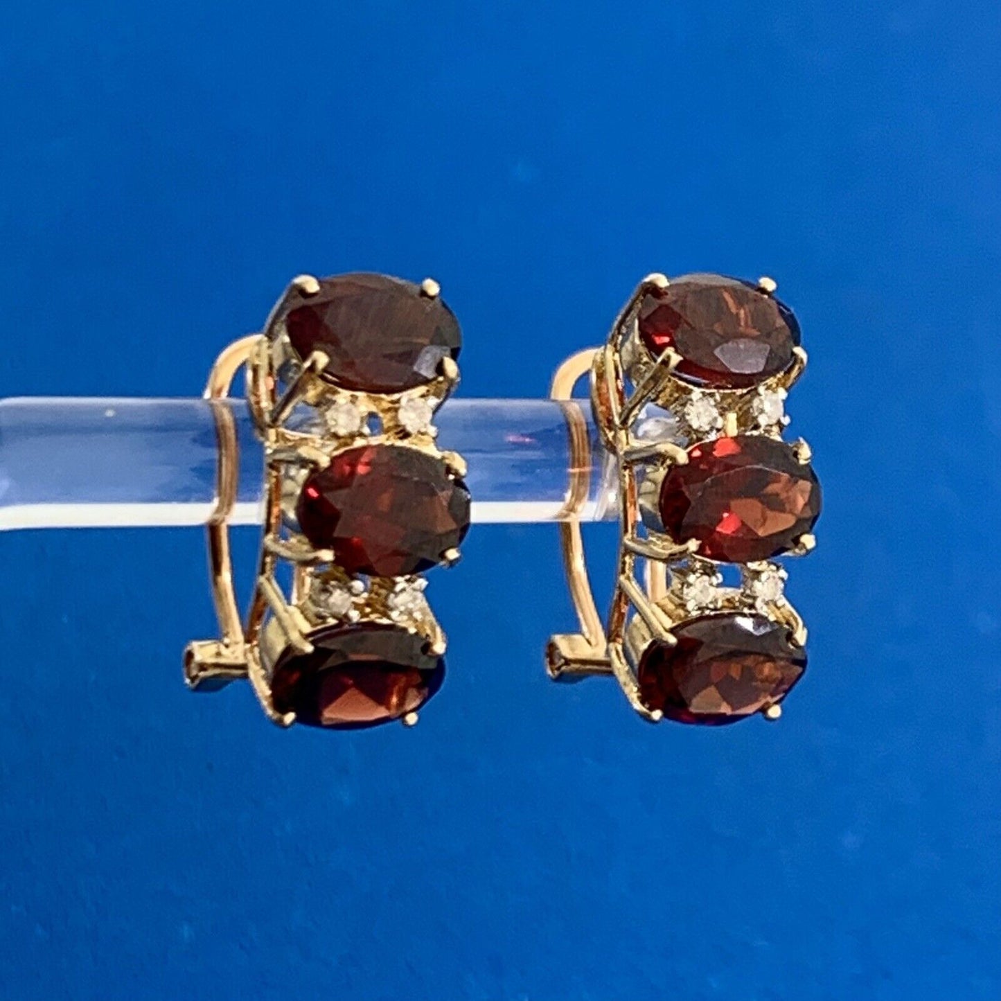 Vintage Garnet Diamond Huggie Stud Earring Pair