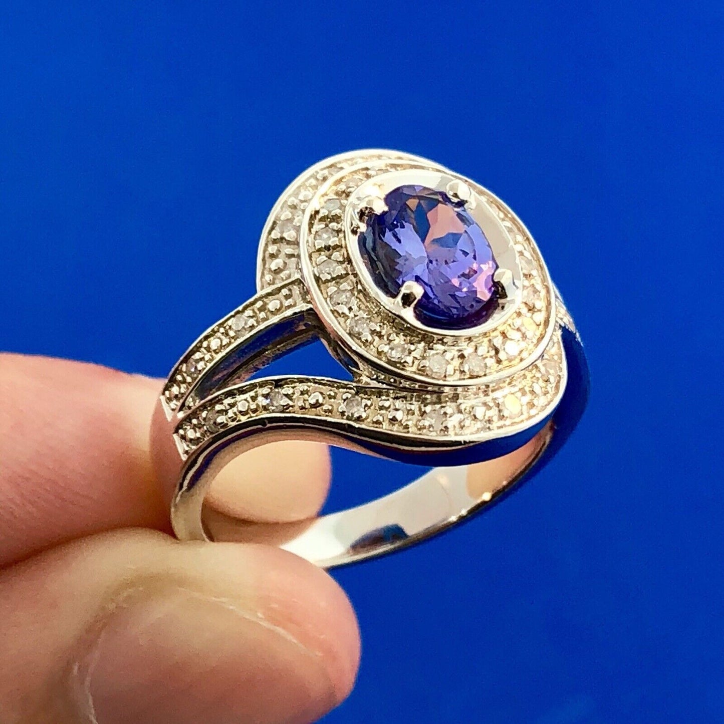Designer 925 Sterling Silver Tanzanite Diamond Accent December Anniversary Ring