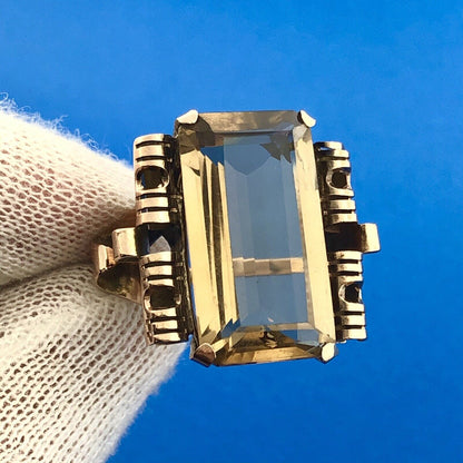 Gorgeous 14k Yellow Gold Honey Topaz Mid Century Cocktail Finger Ring Size 6.75