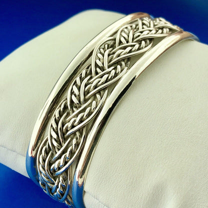 Vintage Taxco Mexico 925 Sterling Silver Open Basket Weave Wide Cuff Bracelet