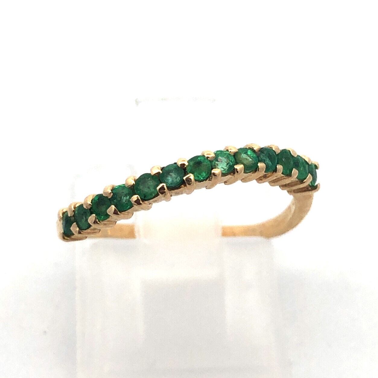 Designer 14K Yellow Gold Emerald Stackable Wave Band Ring