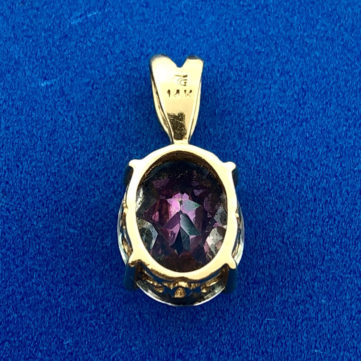 Designer 14k Yellow Gold Mystic Topaz Diamond Accent Pendant