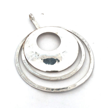 Designer 925 Sterling Silver Round Modernist Hammered Textured Statement Pendant