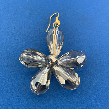 Vintage Artisan Gold Tone Crystal Floral Cluster Drop Dangle Statement Earrings