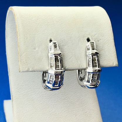 Stunning 14K White Gold Diamond J Hoop Omega Back Wedding Occasion Earrings