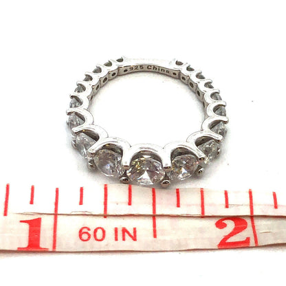 Designer UCL 925 Sterling Silver Round Cubic Zirconia Wedding Bridal Band Ring