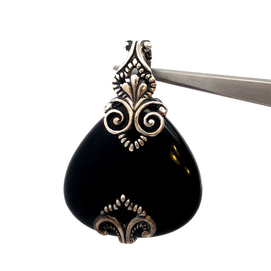 Carolyn Pollack R Moon 925 Sterling Silver Onyx Teardrop Scroll Enhancer Pendant