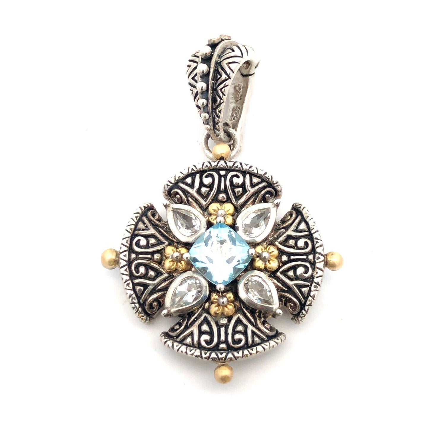 Designer Baby 925 Silver 18K Gold Blue White Topaz Statement Enhancer Pendant