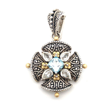 Designer Baby 925 Silver 18K Gold Blue White Topaz Statement Enhancer Pendant