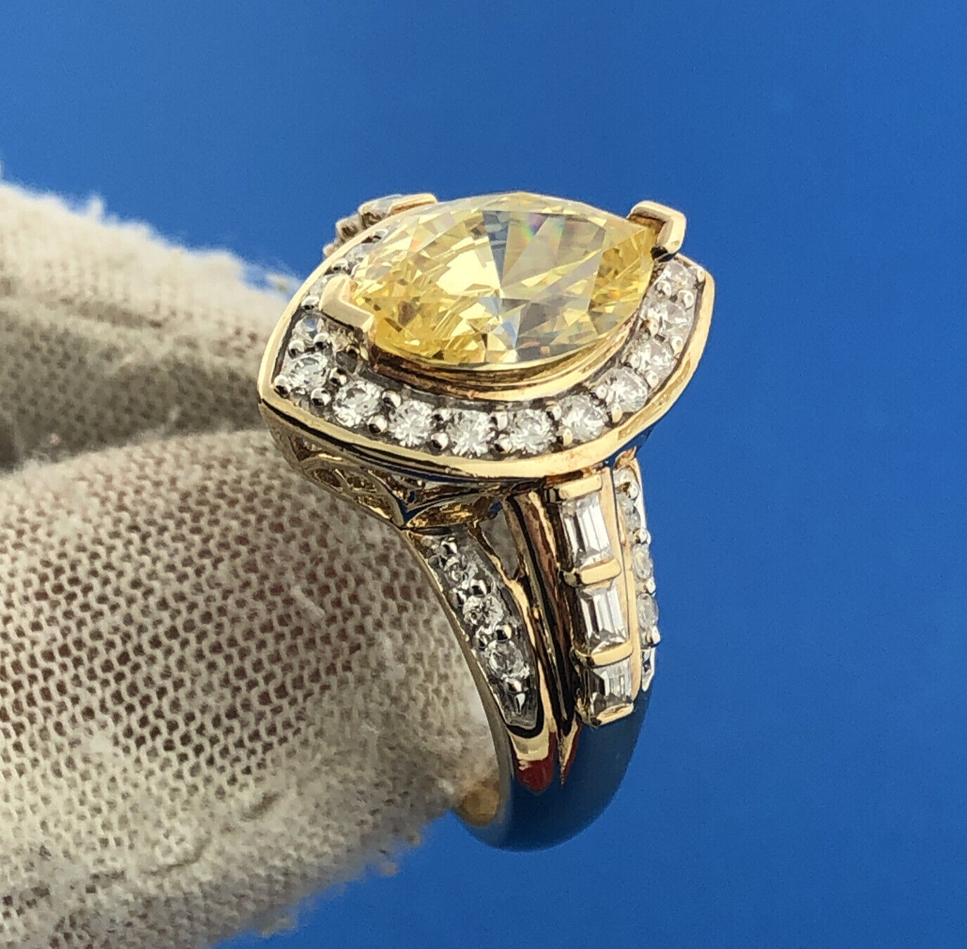 Designer Sterling Silver 925 Vermeil Lemon Cubic Zirconia Statement Size 9 Ring