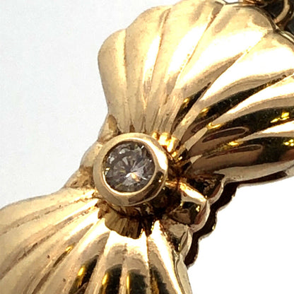 Designer BL 14K Yellow Gold Round Diamond Bow Shape Pearl Necklace Clasp