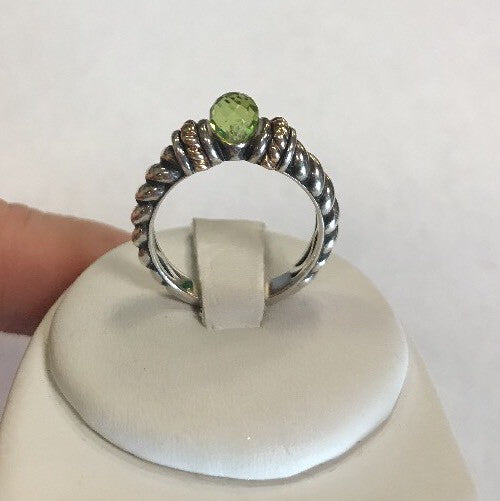 Designer 14K Gold Sterling Silver Faceted Green Peridot August Cocktail Ring