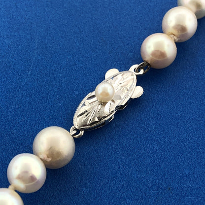 Vintage Silver Hand Knotted 6.5 mm Pearl Bridal Communion Evening Necklace