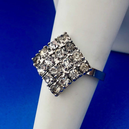 Art Deco Art Nouveau Designer 925 Sterling Silver Rhinestone Cluster Panel Ring