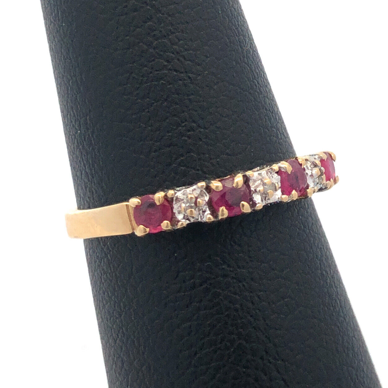 Designer 10K Yellow Gold Round Ruby Diamond Stackable Anniversary Band Ring