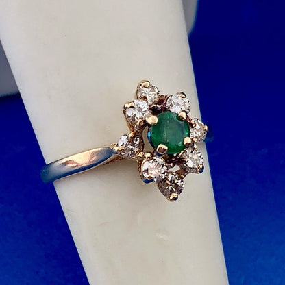 Brilliant 14K Yellow Gold Emerald Diamond Accent May Anniversary Cocktail Ring
