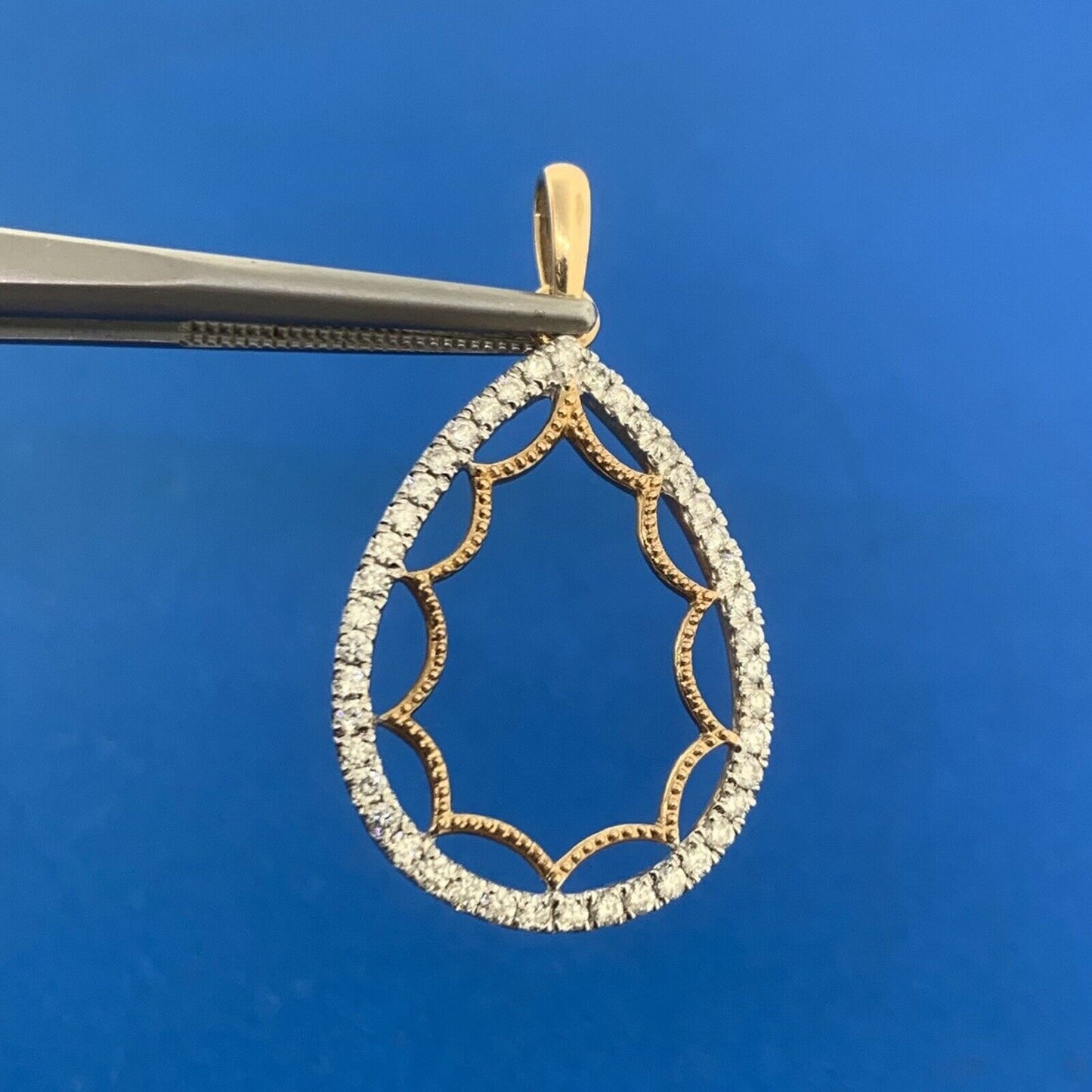 Designer 14K Yellow Gold Round Diamond Accented Teardrop Statement Pendant