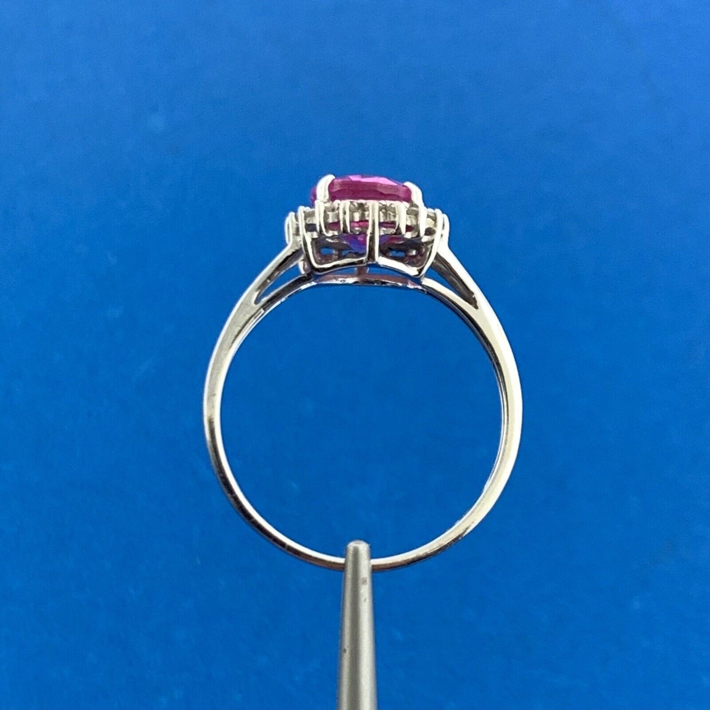 Designer 14K White Gold Oval Pink Sapphire Diamond Halo Custom Engagement Ring