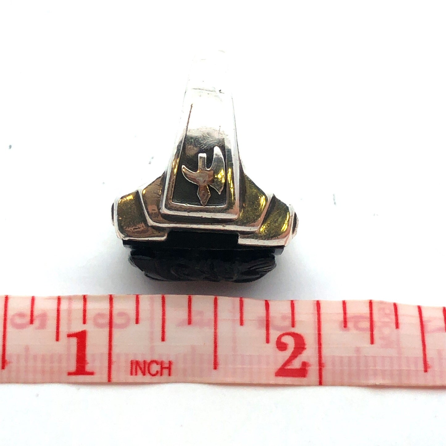 Designer G 925 Sterling Silver Carved Black Onyx Viking Roman Soldier Mens Ring