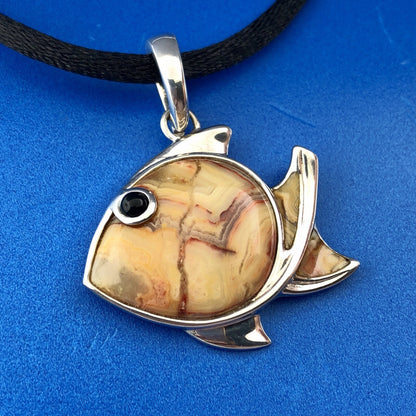 Whitney Kelly Sterling Silver 925 Agate Onyx Fish Silk Cord Enhancer Necklace