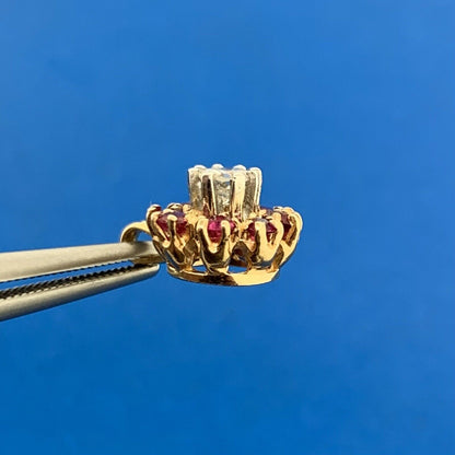 14K Yellow Gold Diamond Ruby Halo Flower Drop Pendant