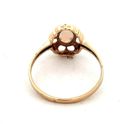 Estate 10K Yellow Gold Oval White Opal October Birthstone Anniversary Ring