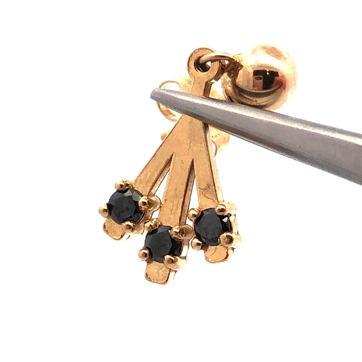 Designer 14K Yellow Gold Blue Sapphire Drop Dangle Stud Earrings