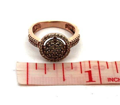 Estate 14K Rose Gold Round Chocolate Diamond Pave Cluster Halo Cocktail Ring