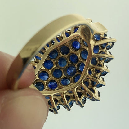 Modernist 10K Yellow Gold Sapphire Cluster September Anniversary Dome Ring