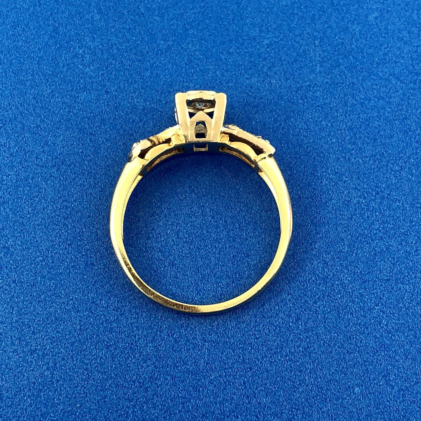 Art Deco 14K Yellow White Gold Diamond Hearts Beads Scroll Engagement Ring