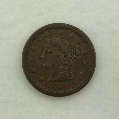 1851 Liberty Head Braided Hair Large Cent 1c Philadelphia Mint Copper Coin