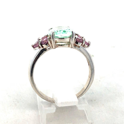 Designer HAN 925 Sterling Silver Oval Seyfoam Green Pink CZ Accent Cocktail Ring