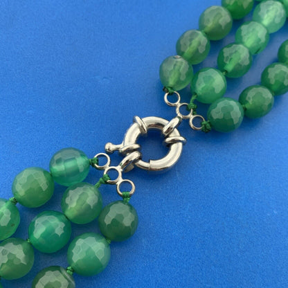 Vintage Silver Tone Green Faceted Tourmaline Bead 3 Strand Statement Necklace