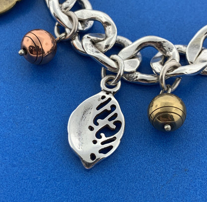Brighton Tri Colored Silver Plate Fall Autumn Leaves Statement Charm Bracelet