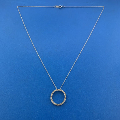 Designer 10K White Gold Diamond Infinity Eternity Circle Anniversary Necklace