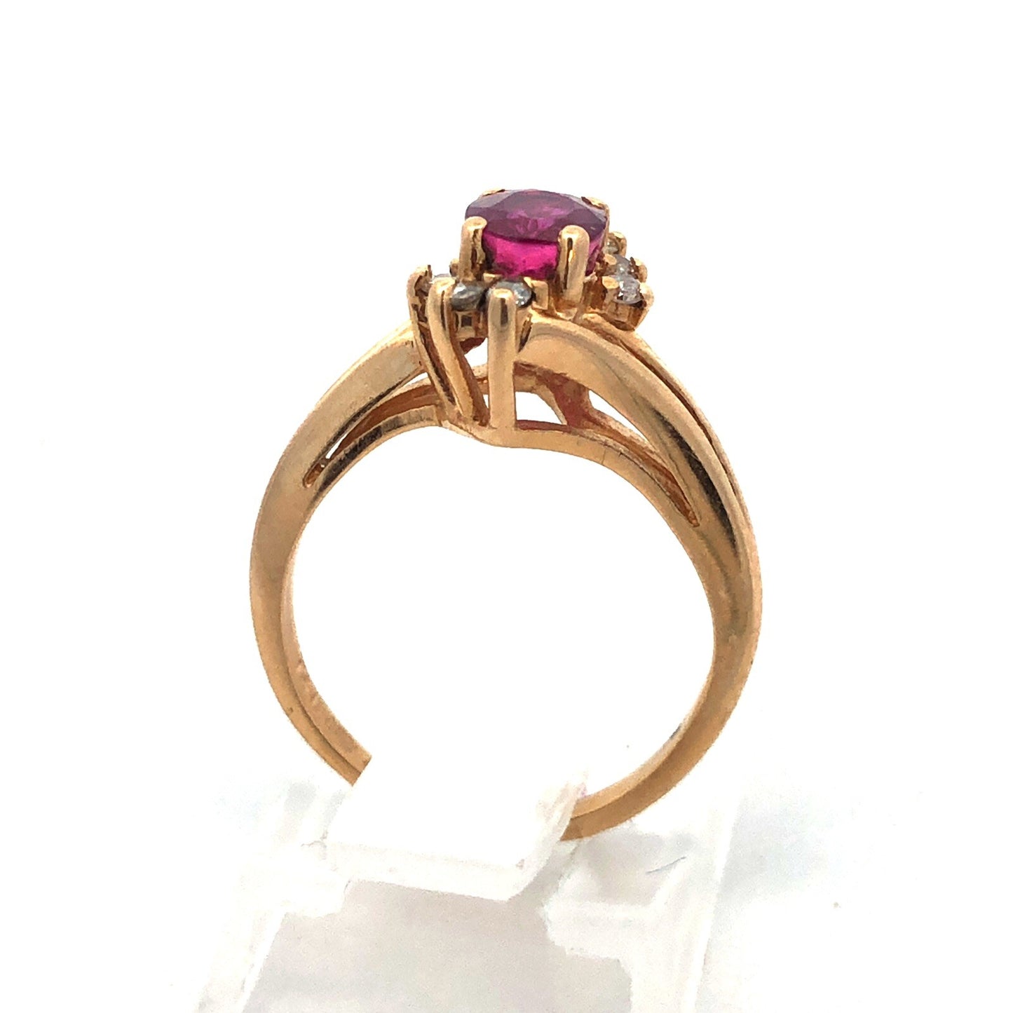 14k Yellow Gold Oval Ruby Diamond Accented July Birthstone Anniversary Ring