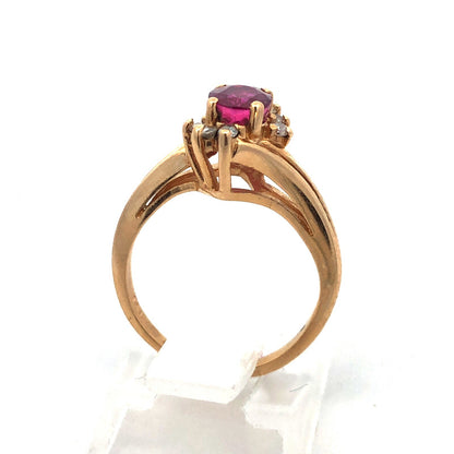 14k Yellow Gold Oval Ruby Diamond Accented July Birthstone Anniversary Ring