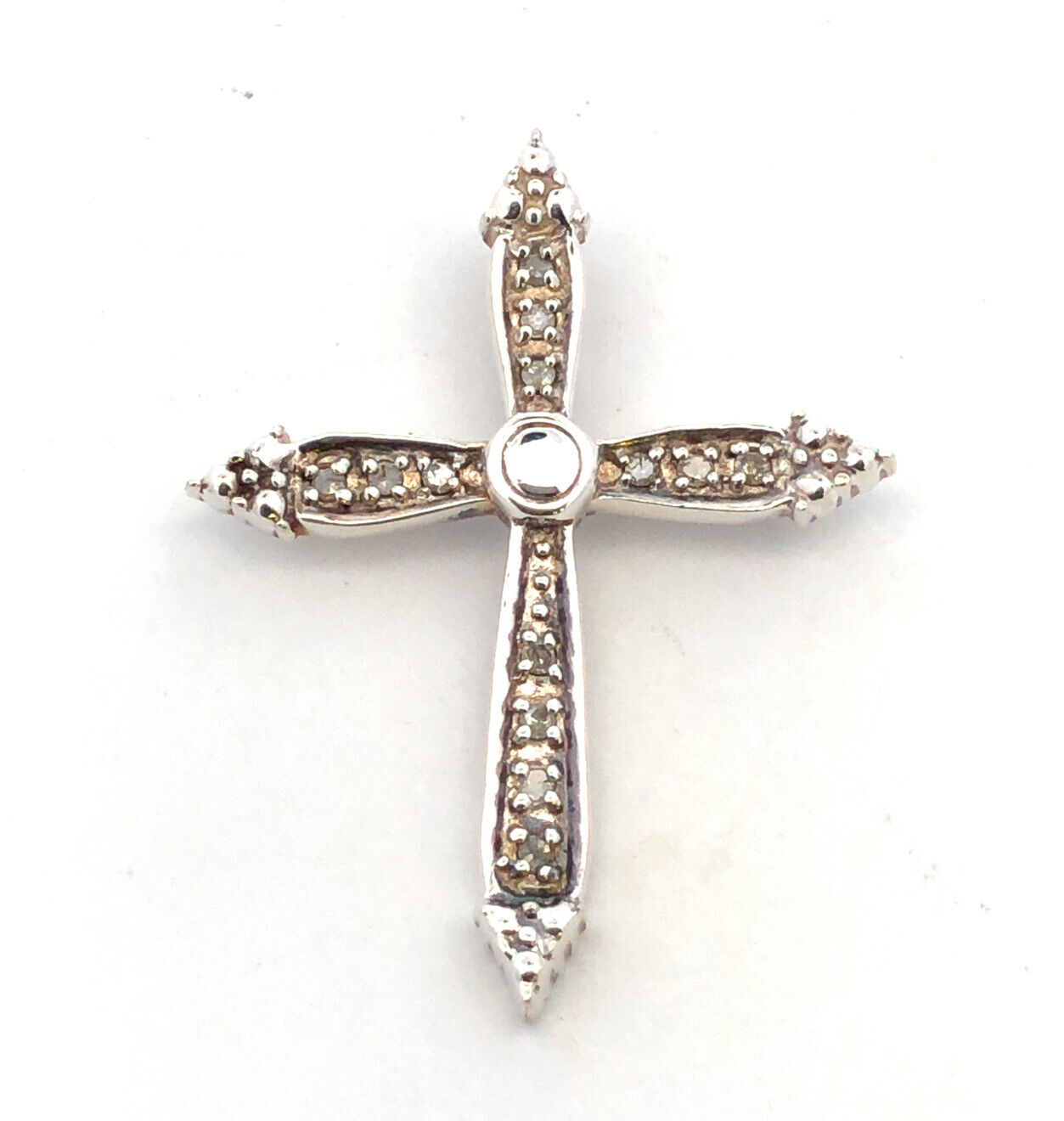 Designer 925 Sterling Silver Round Diamond Textured Cross Pendant
