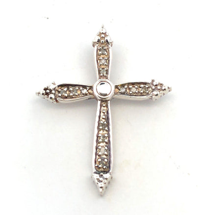Designer 925 Sterling Silver Round Diamond Textured Cross Pendant