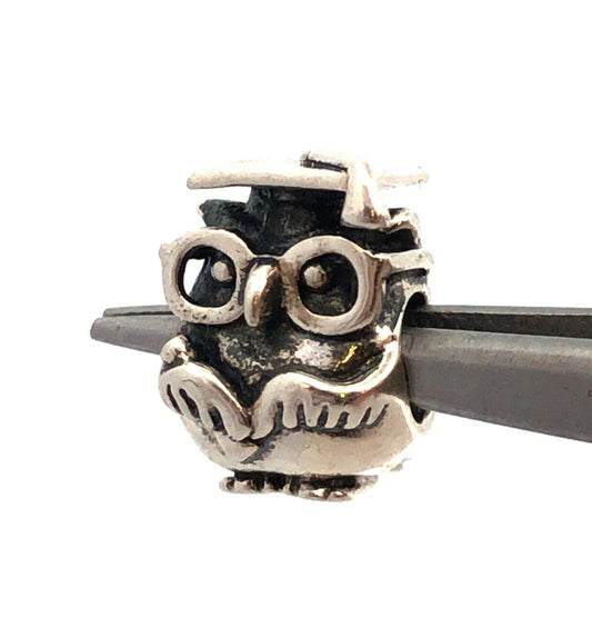 Designer 925 Sterling Silver Graduate Owl School Bead Slide Bracelet Charm