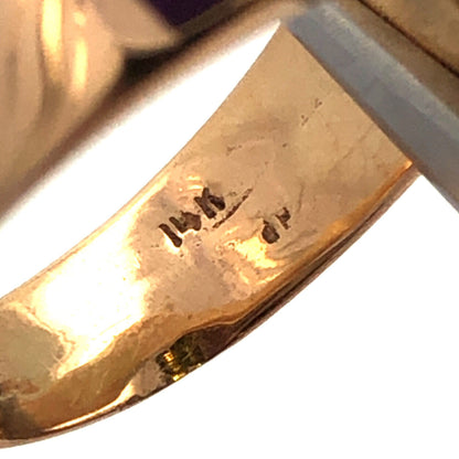 Vintage 14K Yellow Gold Oval Amethyst Opal Inlay Purple Enamel Cocktail Ring