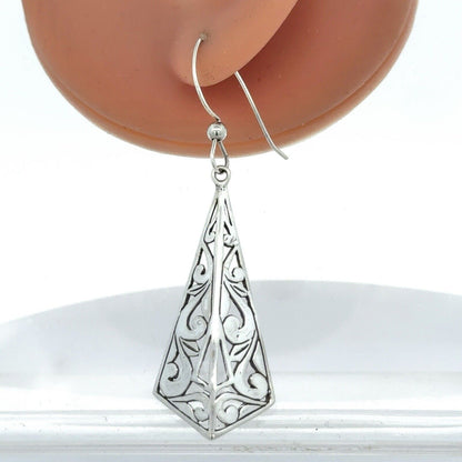 Designer 925 Sterling Silver Open Work Scroll Vine Hook Dangle Earrings