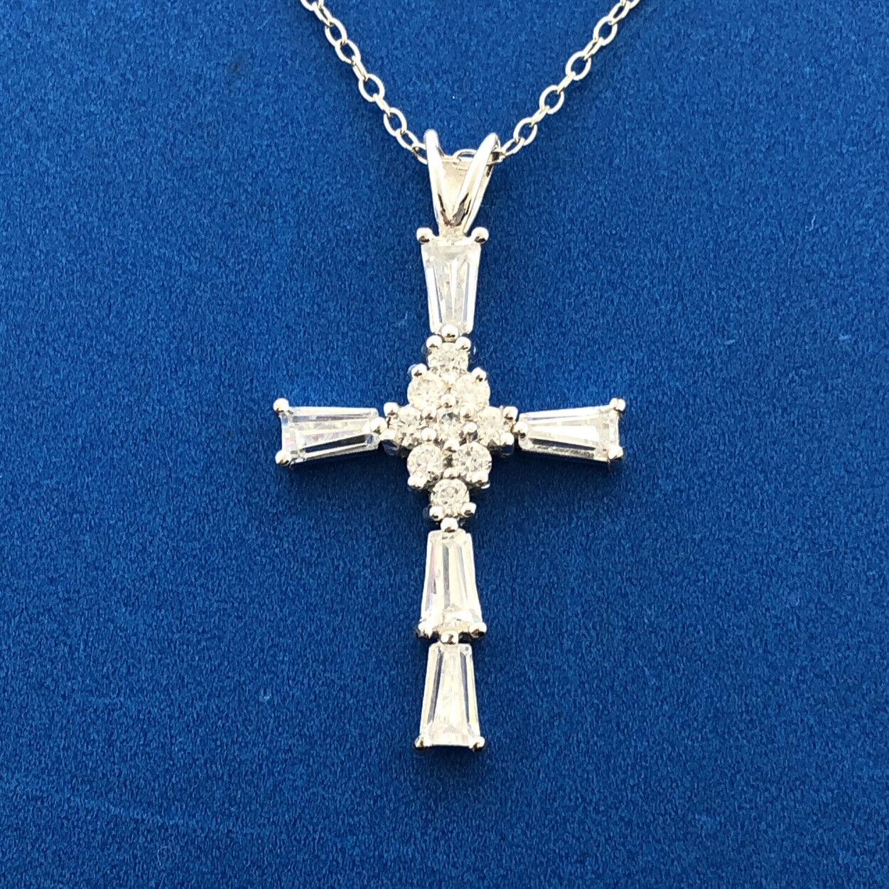 Designer 925 Sterling Silver Cubic Zirconia CZ Communion Bridal Cross Necklace
