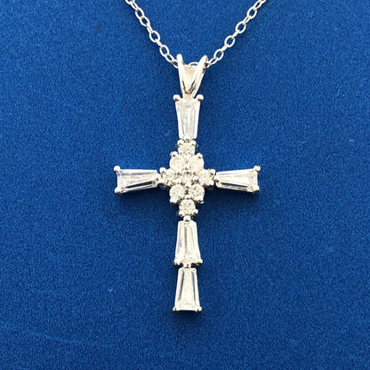 Designer 925 Sterling Silver Cubic Zirconia CZ Communion Bridal Cross Necklace
