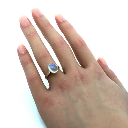 Estate 925 Sterling Silver Oval Moonstone Bezel Solitaire Ring