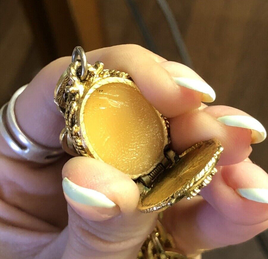 1960's Corday Rare Gold Tone Unicorn In Captivity Perfume Bracelet Ring 2 Pc Set