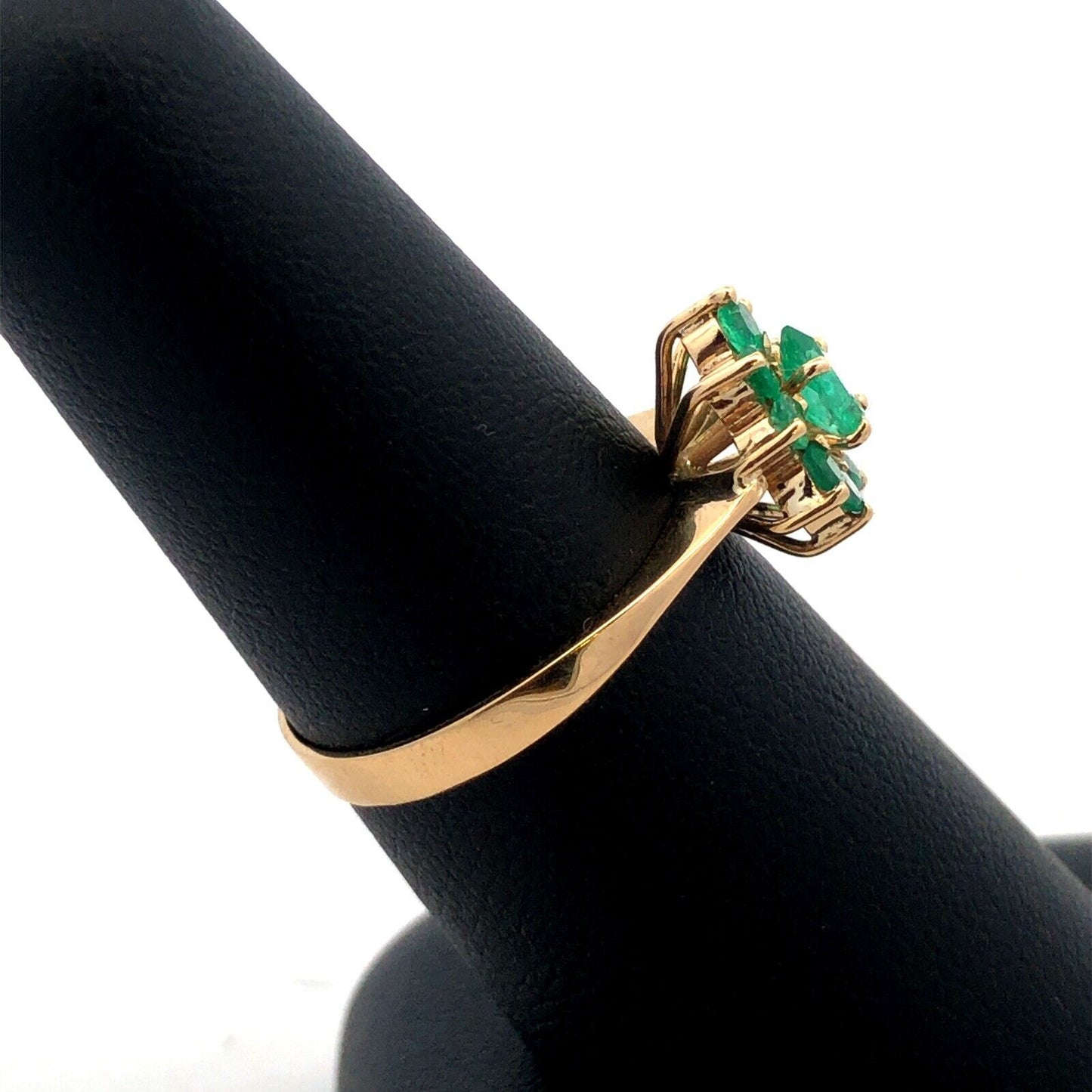 18K Yellow Gold Estate Emerald Floral Cluster May Anniversary Cocktail Ring