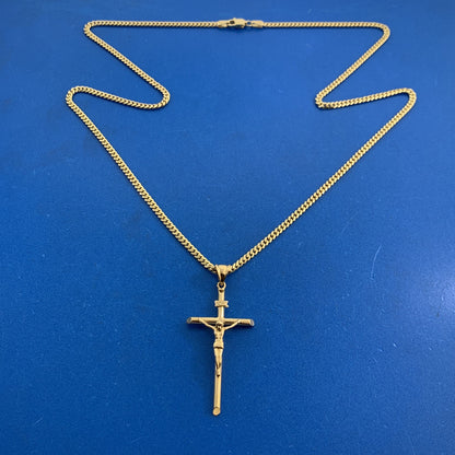 The Gold Gods 14K Yellow Gold Crucifix Cross Unisex Religious Statement Necklace